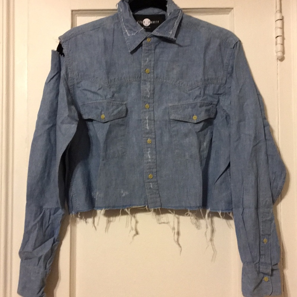 Nasty Gal Destroyed Crop Denim Shirt *NWOT*